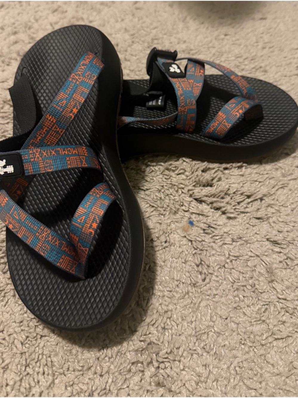 Bundle Price - $15 - Chaco Black Sandals with Blue and Orange Patterned Straps